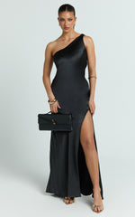 Zahra Maxi Dress - One Shoulder Tie Back Dress in Black