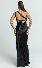 Zahra Maxi Dress - One Shoulder Tie Back Dress in Black