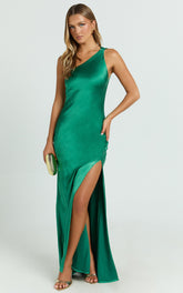 Zahra Maxi Dress - One Shoulder Tie Back Dress in Emerald