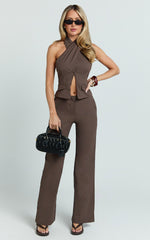 Zareena Pants - Mid Rise Wide Leg Pants in Chocolate