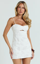 Zayla Mini Dress - Sweetheart Tie Back Broderie Mini Dress in White