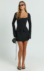 Zita Mini Dress - Long Sleeve Tailored Tulip Dress in Black