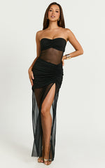 Zoe Maxi Dress - Strapless Mesh Bodycon Dress in Black
