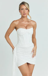 Hazel Mini Dress - Strapless Corset Sequin Dress in Ivory