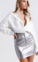 Cooper Mini Skirt - Metallic High Waisted in Silver