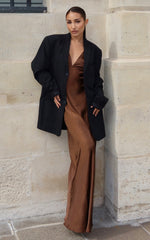 Quincy Maxi Dress - Satin Slip Dress in Chocolate