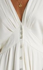 Sitting Pretty Maxi Dress - Short Sleeve Button Down Dress in Natural