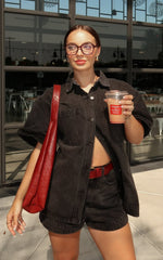 Rhianna Shorts - Mid Waist Recycled Denim Shorts in Washed Black