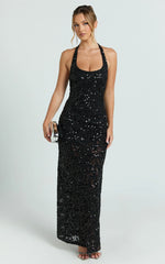 Benny Maxi Dress - Halter Neck Backless Bodycon Dress in Black