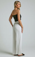 Barbra Pants - Pinstripe Linen High Waisted Relaxed Pants in White Stripe