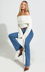 Darcie Top - Off Shoulder Long Sleeve Knitted Top in Cream