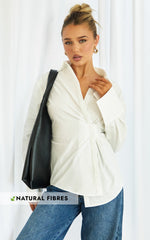Noah Top - Cinched Waist Oversized Shirt in White