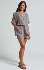 Brunita Shorts - High Waisted Tie Shorts in Moroccan Geo print