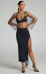 Hanica Midi Dress - Diamante Mesh Long Sleeve Dress in Black