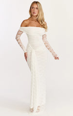 Melville Maxi Dress - Off Shoulder Long Sleeve Lace Dress in White