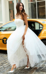 Selene Maxi Dress - Strapless Corset Gathered Skirt Dress in White