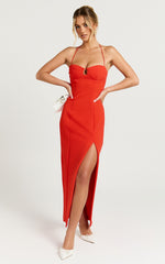 Joel Midi Dress - Halter Sweetheart Neckline Bodycon Dress in Orange