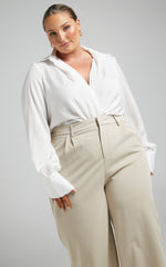 Zephyr Bodysuit - Plunge Neck Cowl Bodysuit in White