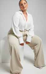 Zephyr Bodysuit - Plunge Neck Cowl Bodysuit in White