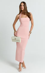 Salome Midi Dress - Halter Neck Column Dress in Pink