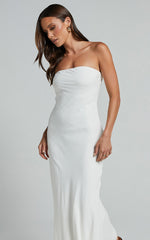 Aaliya Midi Dress - Linen Strapless Slip Dress in Off White