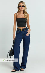 Abbie Jeans - Mid Rise Straight Leg Recycled Denim Jeans in Indigo Wash