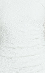Abbie Mini Dress - Textured Jersey Tip Shoulder Ruched Bodycon Dress in White