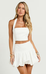 Abellina Mini Skirt - High Waist Bubble Hem Skirt in White