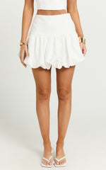Abellina Mini Skirt - High Waist Bubble Hem Skirt in White