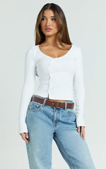 Acacia Top - Asymmetric Button Down Rib Top in White