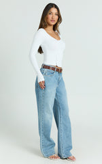 Acacia Top - Asymmetric Button Down Rib Top in White