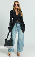 Ada Jeans - Mid Waisted Recycled Denim Barrel Jeans in Mid Blue Wash