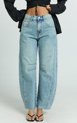 Ada Jeans - Mid Waisted Recycled Denim Barrel Jeans in Mid Blue Wash