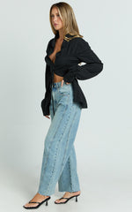 Ada Jeans - Mid Waisted Recycled Denim Barrel Jeans in Mid Blue Wash