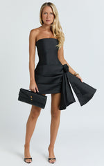 Ada Mini Dress - Strapless Rosette Draped Waist Dress in Black