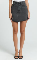 Adan Mini Skirt - Recycled Cotton Frayed Hem Denim Skirt in Black