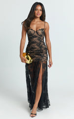 Adana Maxi Dress - Lace Fit And Flare Dress in Black