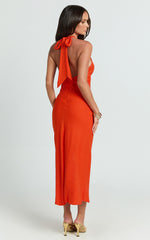 Adele Midi Dress - Halter Plunge Bias Cut Dress in Orange