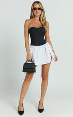 Adelita Mini Dress - Strapless Contrast Colour Bodice Gathered Poplin Skirt Dress in Black