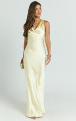 Adilah Maxi Dress - Cowl Neck Satin Dress in Butter Yellow