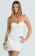Adina Mini Dress - Strapless Corset Draped Waist Dress in White