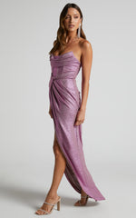 Adrie Midi Dress - Strapless Corset Bodice Dress in Pink