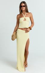 Agnes Maxi Skirt - Low Waist Thigh Split Crochet Maxi Skirt in Lemon