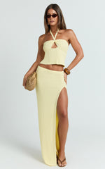 Agnes Top - Halter Neck Cut Out Knitted Top in Lemon