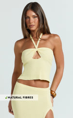 Agnes Top - Halter Neck Cut Out Knitted Top in Lemon