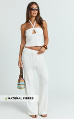 Agnes Top - Halter Neck Cut Out Knitted Top in Off White