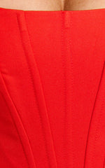 Aimee Mini Dress - Scoop Neck Corset Gathered Dress in Red