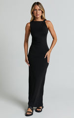 Aisha Maxi Dress - Sleeveless Twist Strap Bodycon Dress in Black