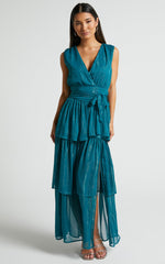 Alana Midi Dress - Short Sleeve Plunge Aline Dress in Emerald