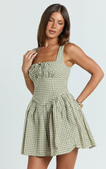 Albee Mini Dress - Smocked Back Dress in Olive